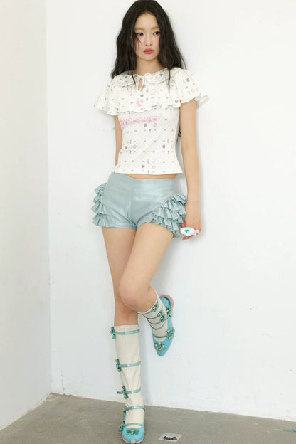 Print Ruffle Collar Top