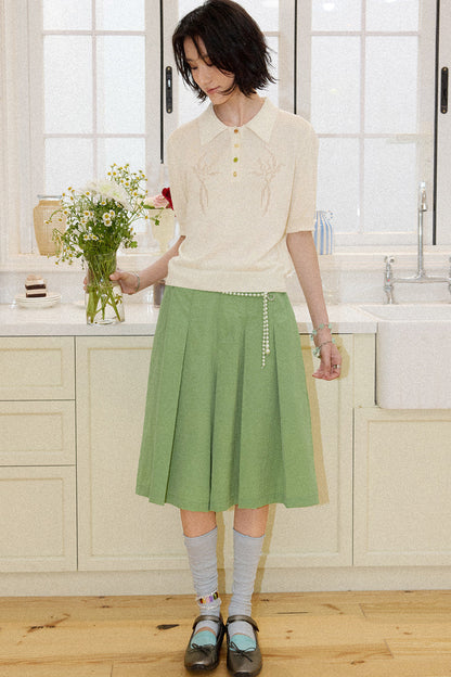 Mid-Length A-Line Pleated Skirt Pants