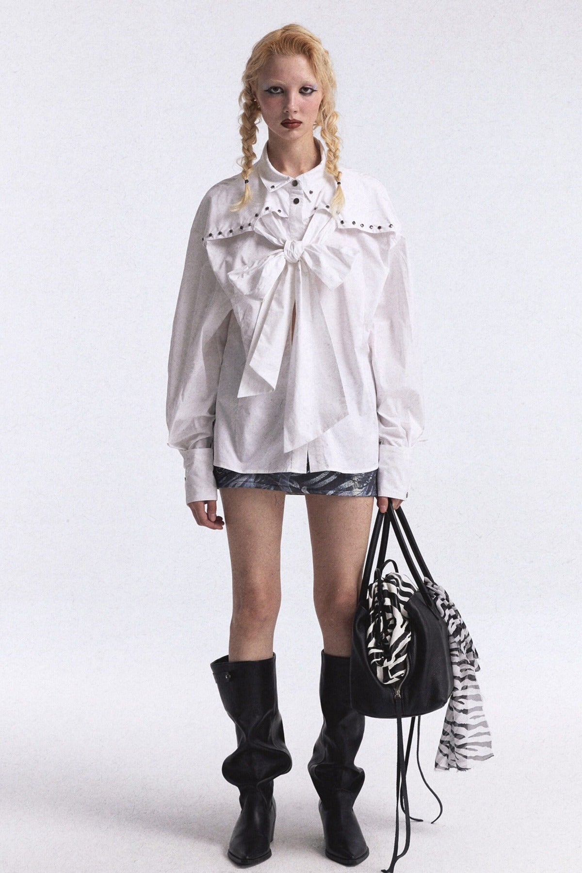 Studded Lace-Up Three-Dimensional Cut Shirt