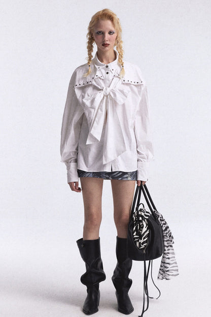 Studded Lace-Up Three-Dimensional Cut Shirt