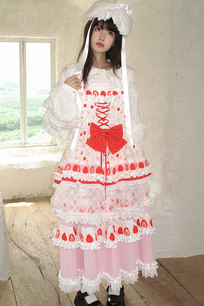 Strawberry Print Lace Tiered Skirt
