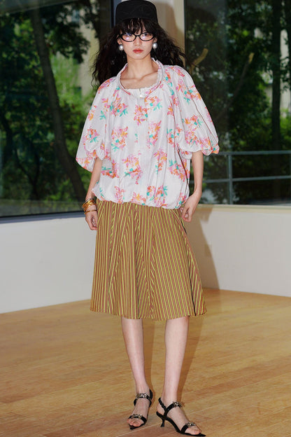 Retro Striped A-Line Skirt