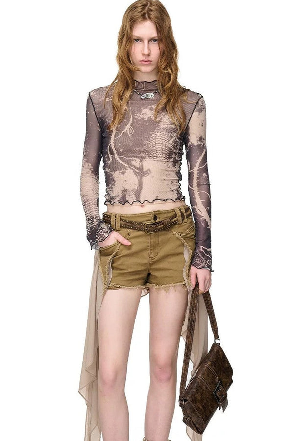 Mesh Ruffle Top