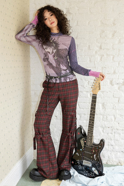 Plaid Punk Flare Trousers Set-Up