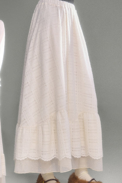 Plaid Lace Long Sleeve T-Shirt Skirt Set-Up