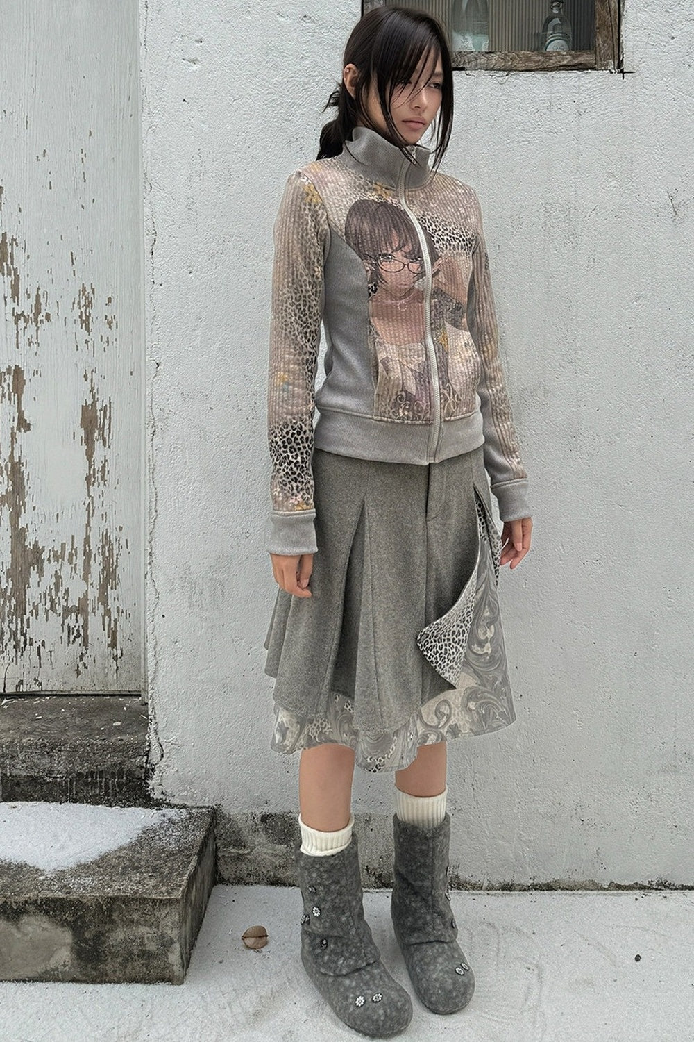 Cartoon Character Print Color-Blocked Sweatshirt