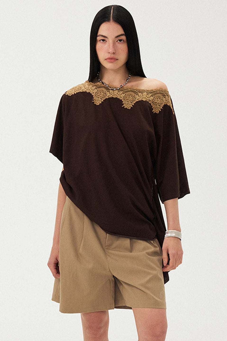 Pleated Coffee Wide-Leg Shorts