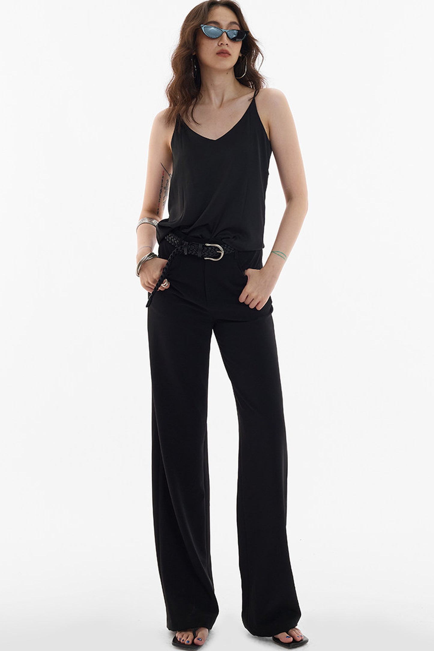 Straight-Leg Floor-Length Suit Pants
