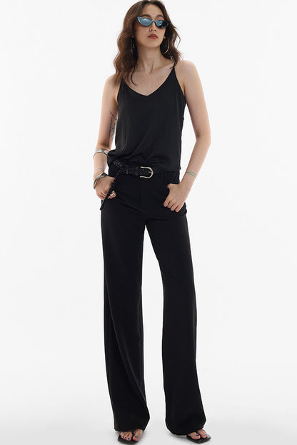 Straight-Leg Floor-Length Suit Pants