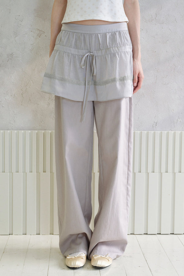 Tencel Cotton Layered-Look Wide Leg Pants