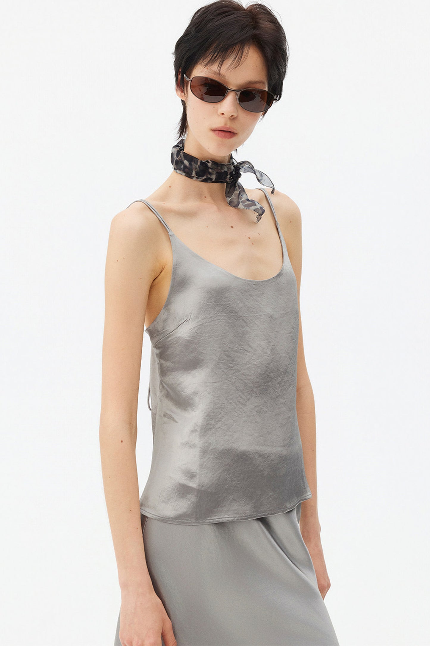 Thin Strap Satin Camisole and Mermaid Skirt Set-Up