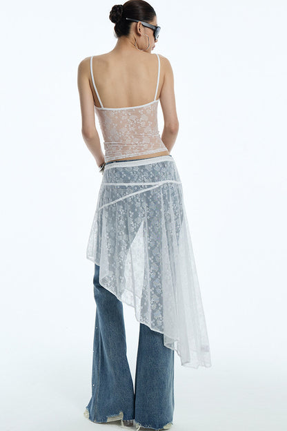 Frayed Hem Washed Blue Rhinestone Micro-Flared Jeans