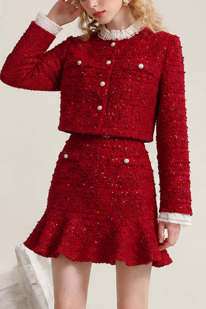 Red Short Jacket and Half Skirt Set