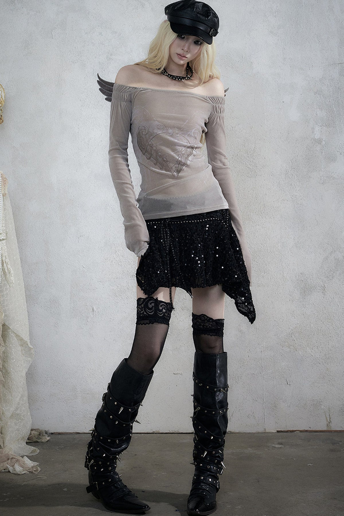 One-Shoulder Backless Velvet Knit Top