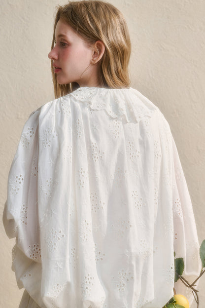 Long-Sleeved Cotton Embroidered Shirt Dress