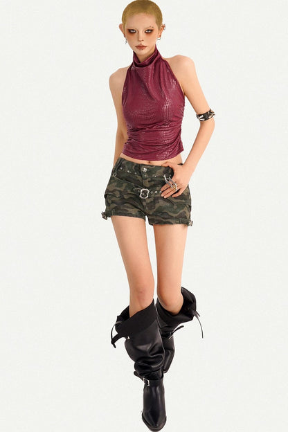 Red Halter Neck Backless Top