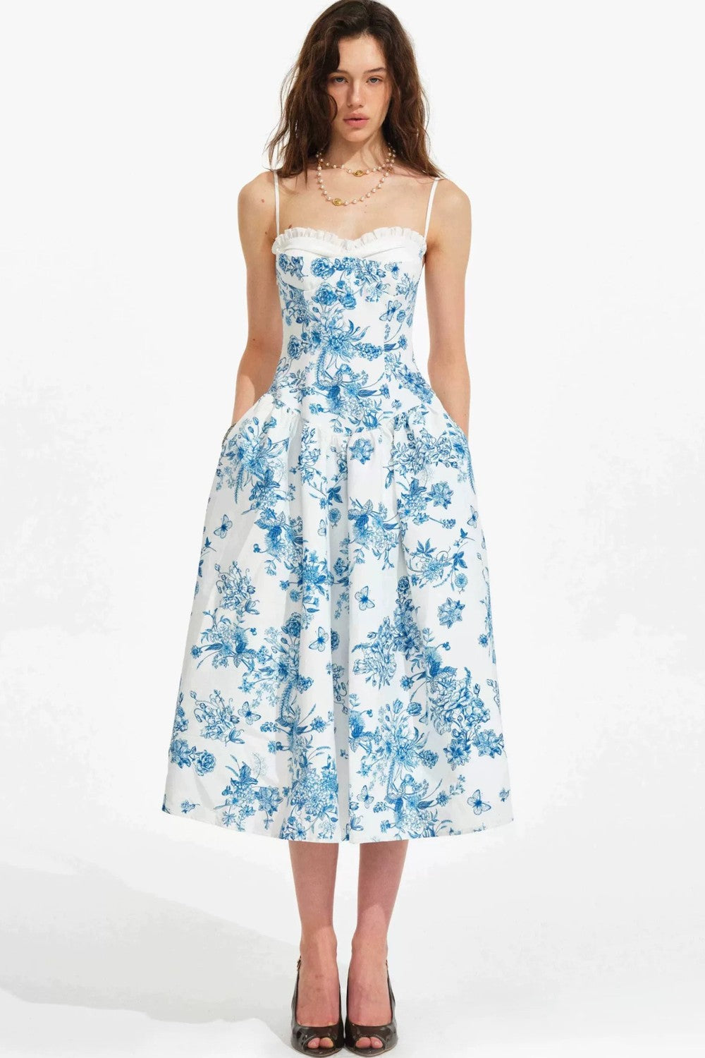 Blue Porcelain Vintage Hand-Painted Slip Dress