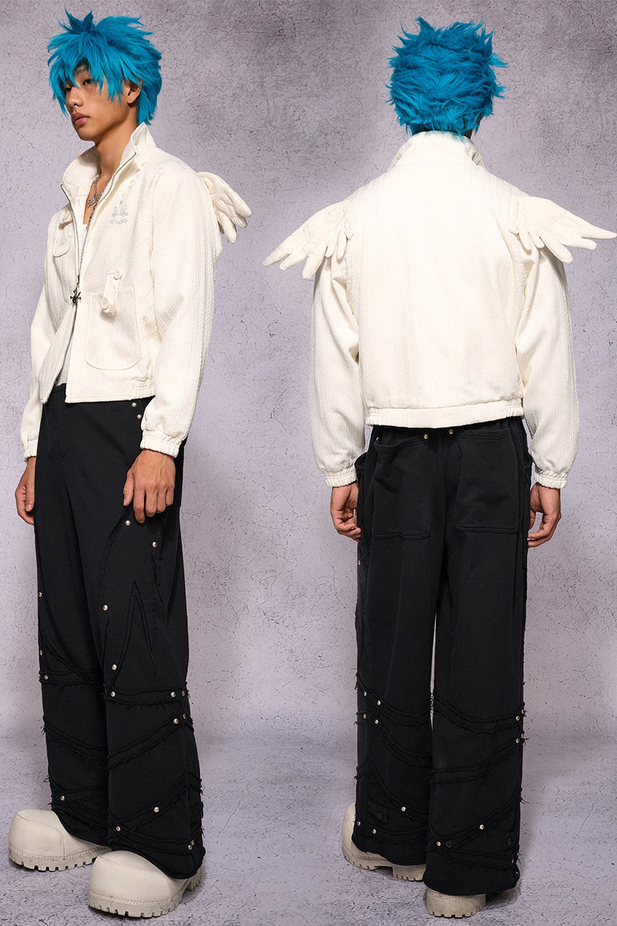 Jacke mit Patchwork-Strasssteinen und Engelsflügeln