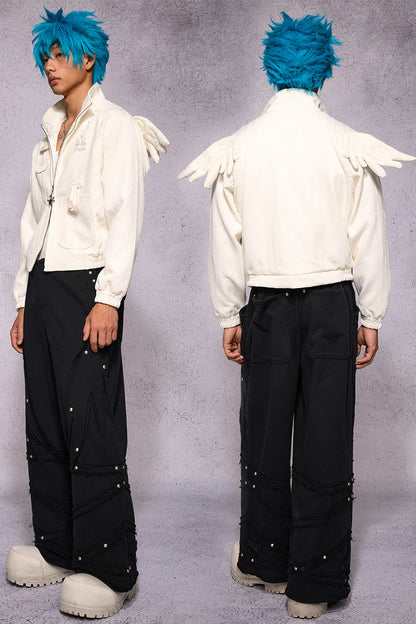 Jacke mit Patchwork-Strasssteinen und Engelsflügeln