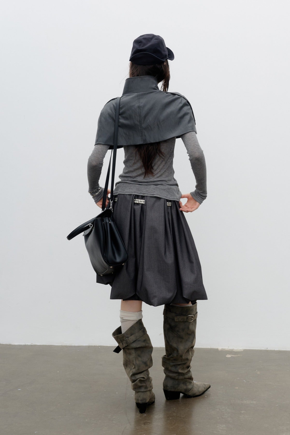 Double Waistband Pleated Bubble Skirt