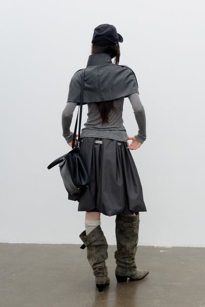 Double Waistband Pleated Bubble Skirt