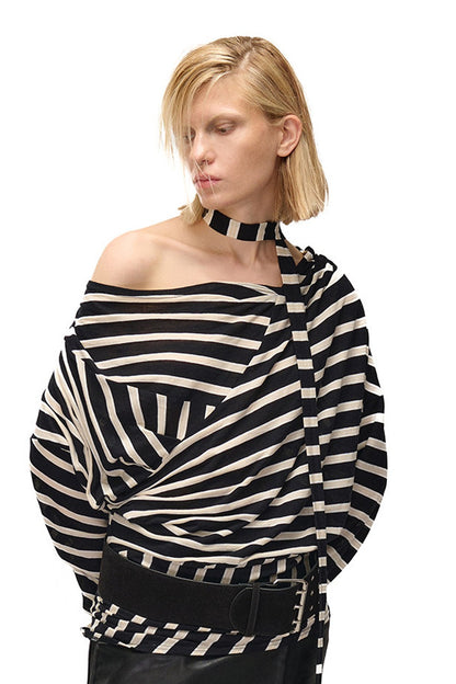 Asymmetrical Striped Long-Sleeve T-Shirt