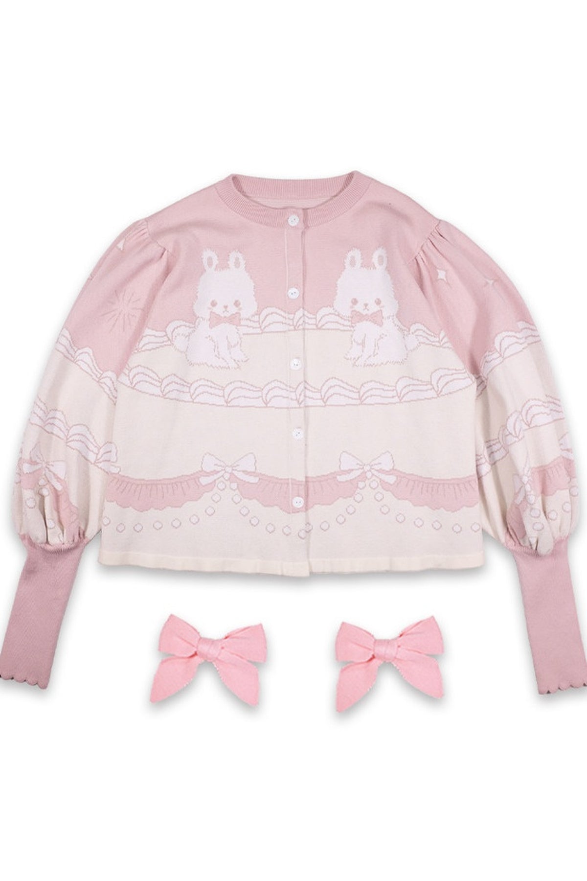 Cardigan a maglia con fiocco e coniglio