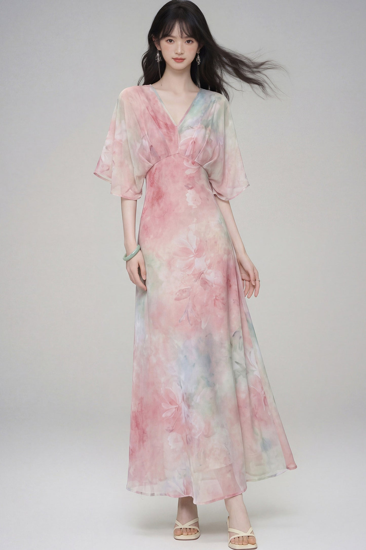 Pink Lotus Gradient Floral Dress