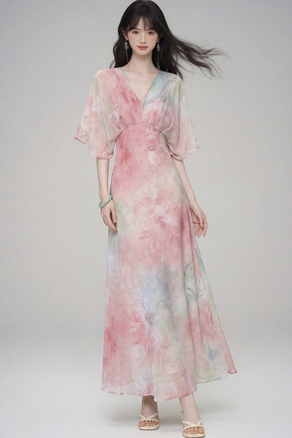 Pink Lotus Gradient Floral Dress