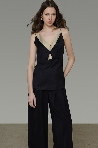 French V-Neck Color-Block Top