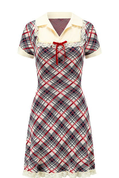 Plaid Contrast Lapel Dress