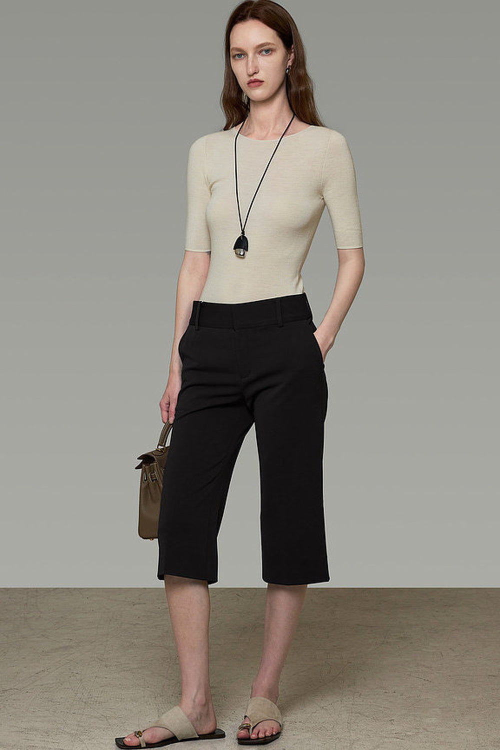 High-Waisted Straight-Leg Cropped Pants