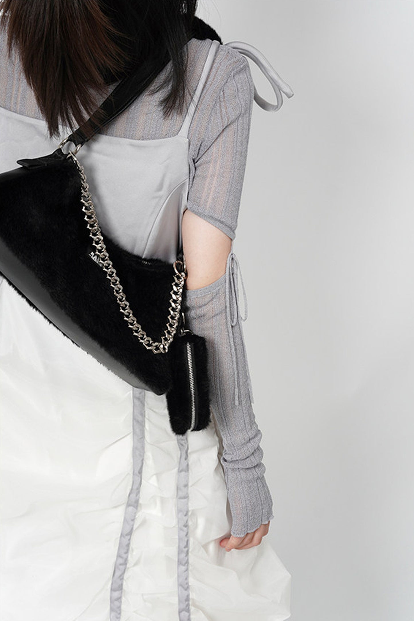 Solid Color Fur Underarm Crossbody Shoulder Bag