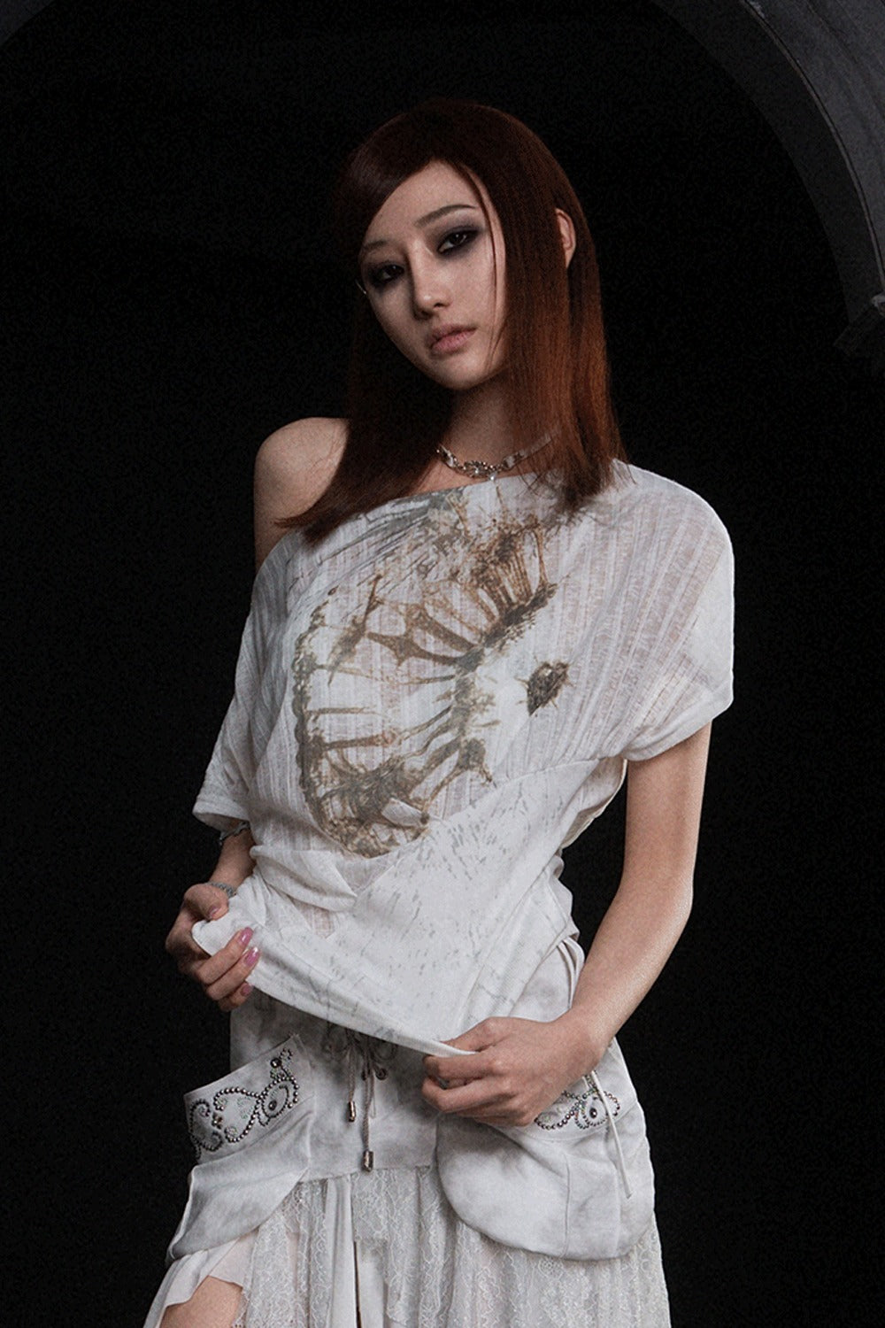 Printed Off-Shoulder Short-Sleeve T-Shirt