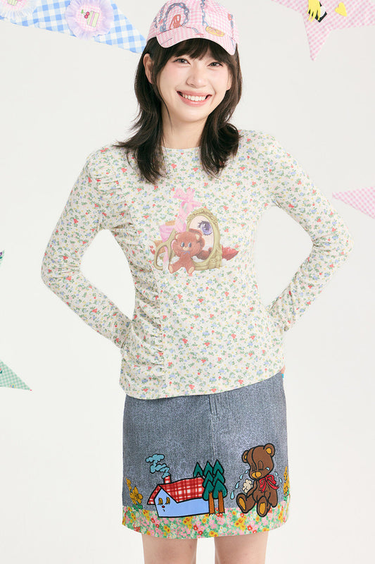 Beige Floral Bear Long Sleeve T-Shirt