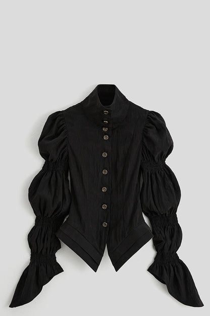Three-Dimensional Lotus Sleeve Long-Sleeve High-Neck Shirt