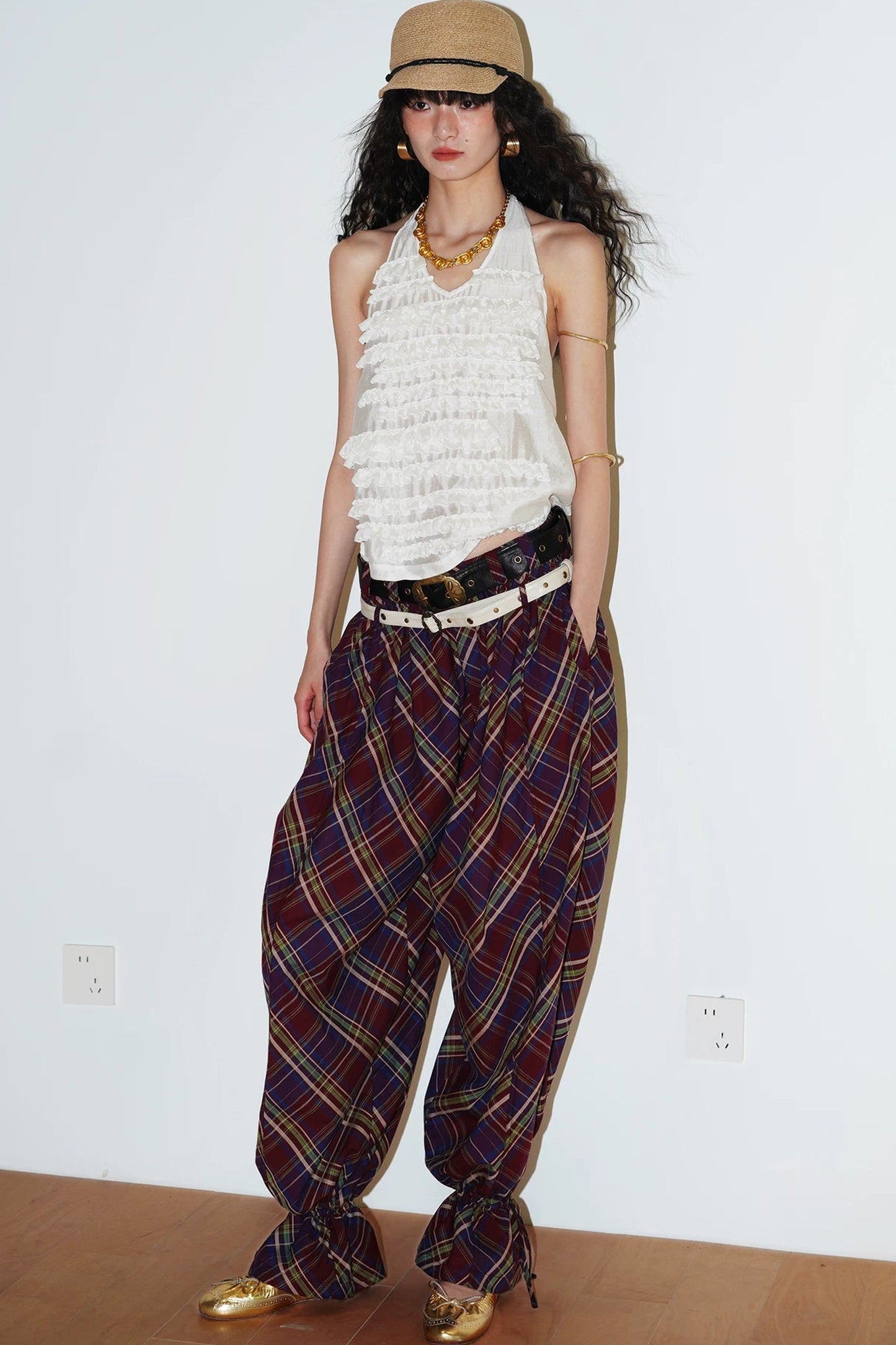 Retro Plaid Cotton Pants