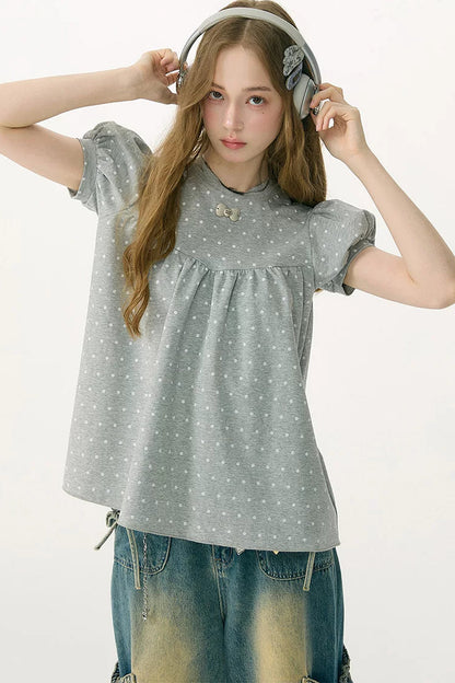 Dream Gray Polka Dot Blouse
