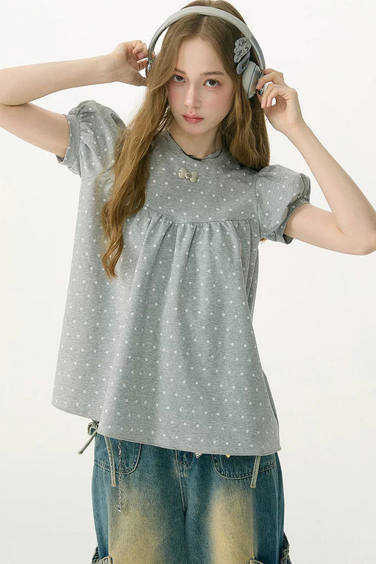Dream Gray Polka Dot Blouse
