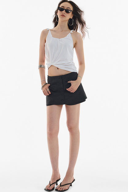 Gray White Striped Button Front Skirt