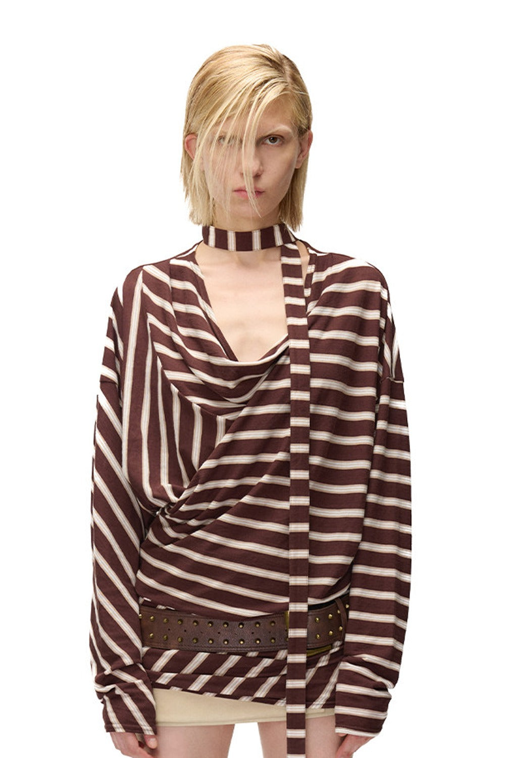 Asymmetrical Striped Long-Sleeve T-Shirt