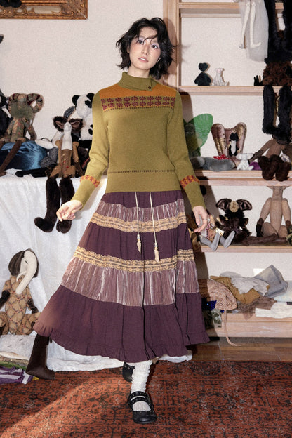 Crinkled Velvet Floral A-Line Skirt