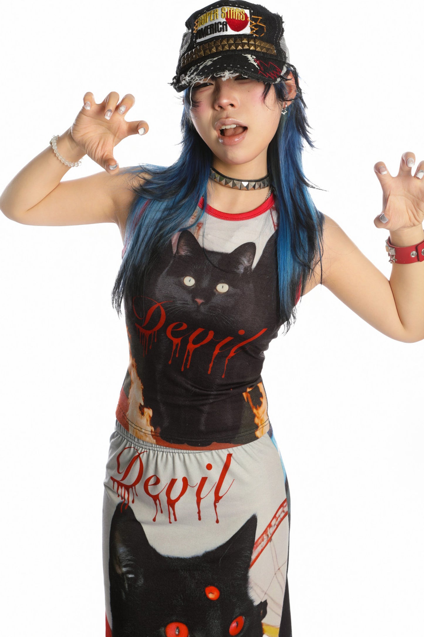 Y2K Devil Cat Print Sleeveless Tank Top