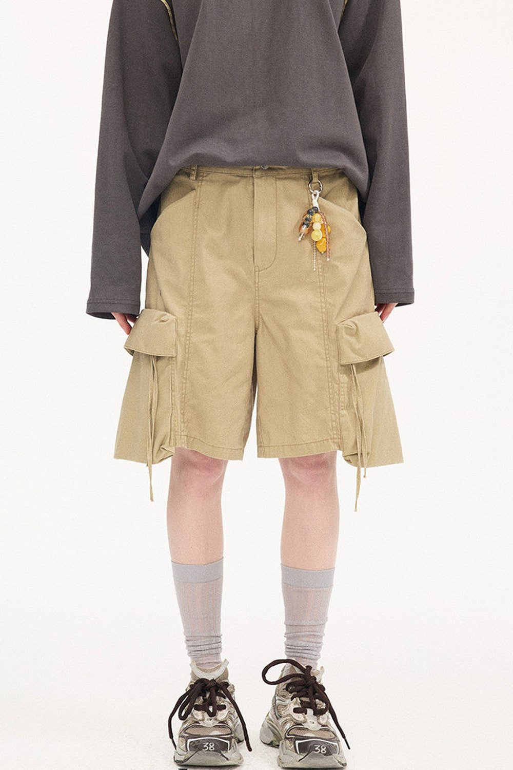 Khaki Washed Multi-Pocket Shorts