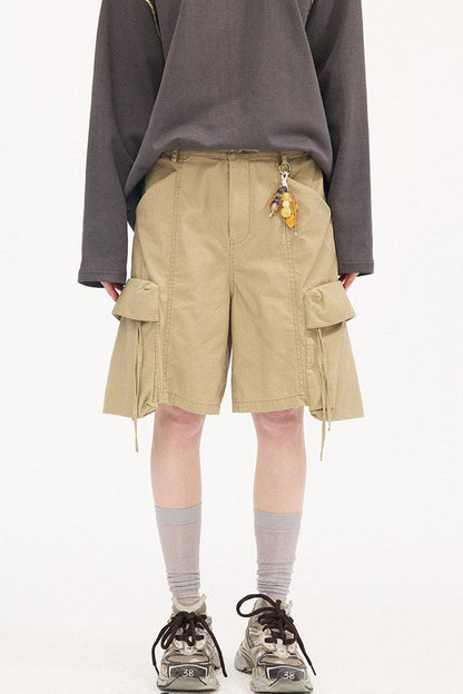 Khaki Washed Multi-Pocket Shorts