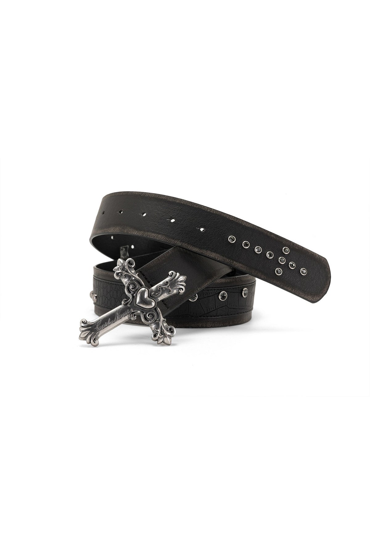 Carved Cross Studded Leather Belt