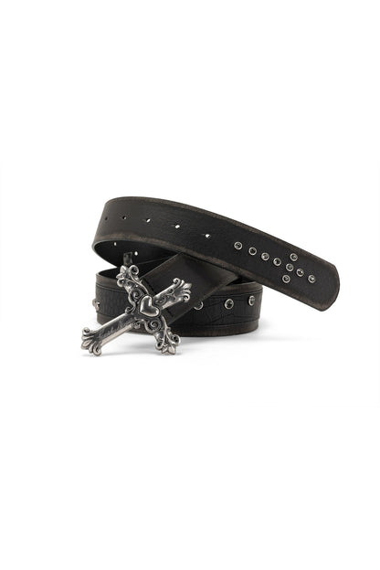Carved Cross Studded Leather Belt