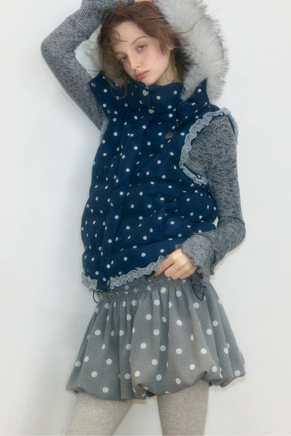 Polka Dot Hooded Down Vest