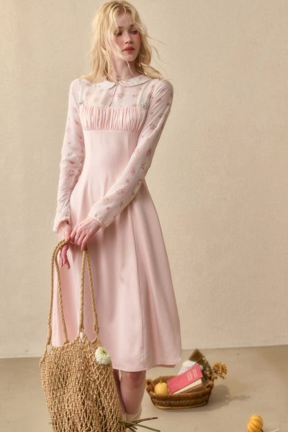 Peach Floral Satin Tencel Dress Set-Up