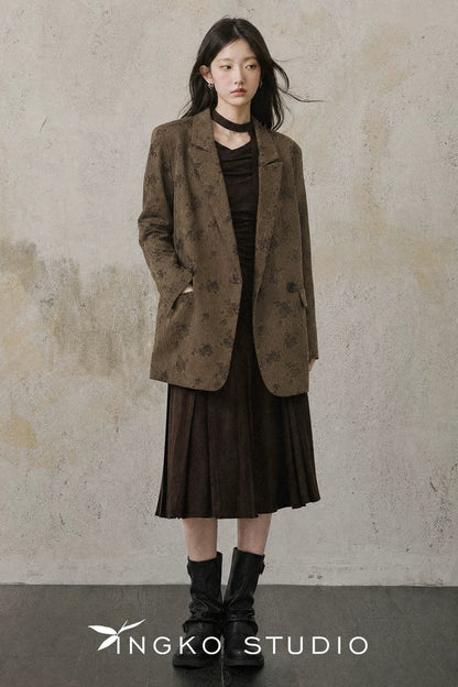 Retro Suede Pleated Skirt